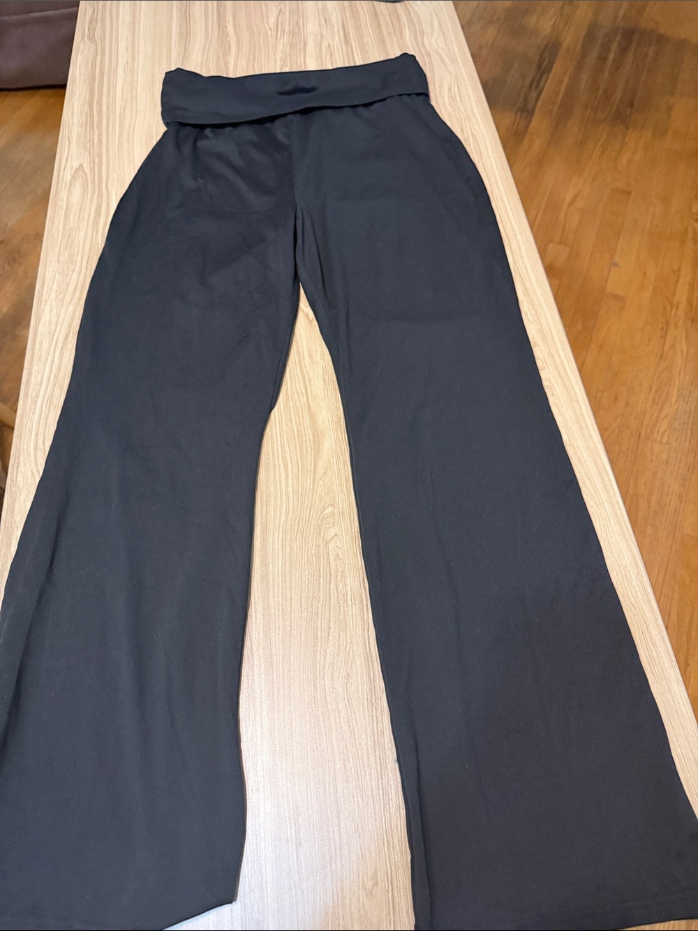 SHEIN Black Wide-Leg Fold-Over Waist Leggings